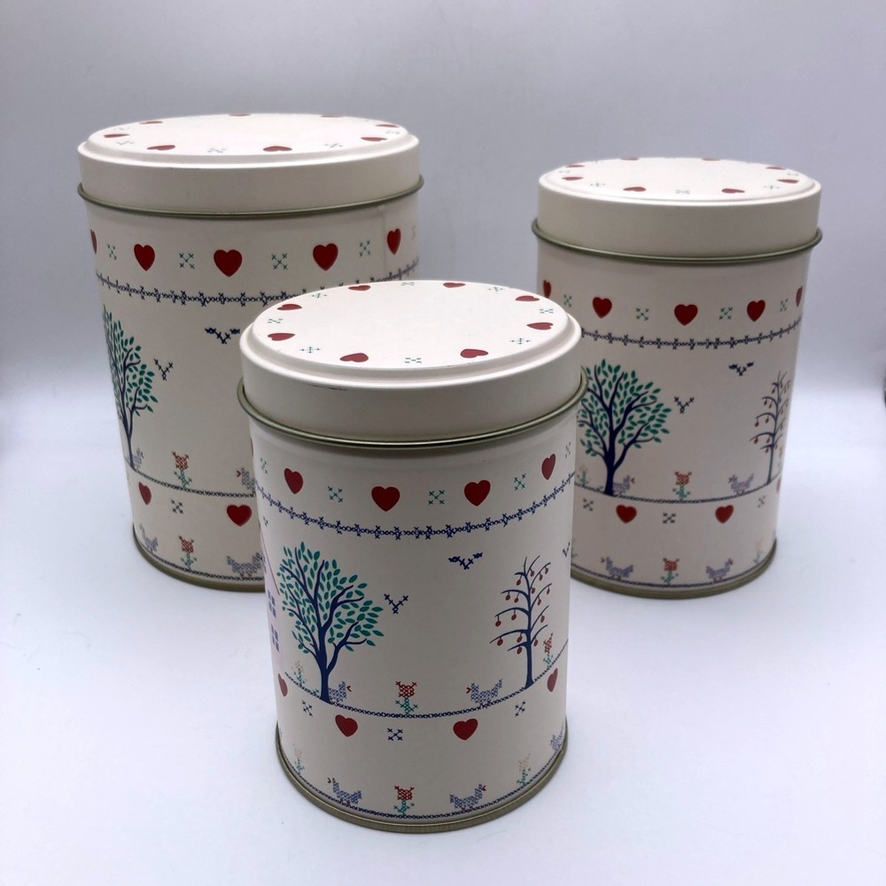 Canisters Homes Hearts & Numbers NEW Open Box Set of 3 Nesting Cottagecore - Picture 2 of 6